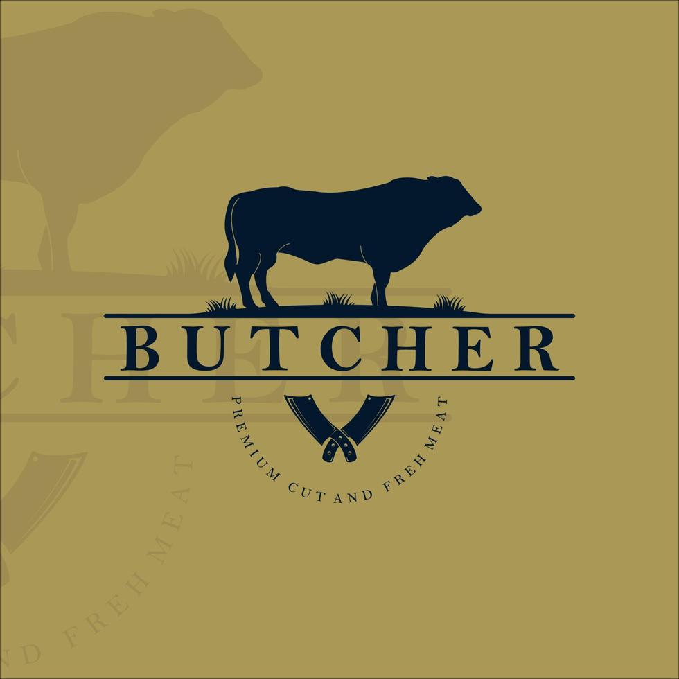 boerderij ranch en vee logo vintage vector illustratie sjabloon pictogram ontwerp. koe of buffel label voor slager of slagerij bedrijfsconcept embleemontwerp