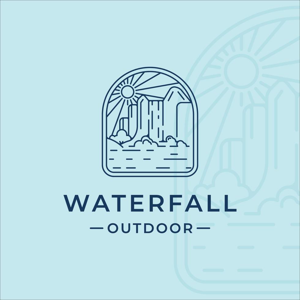 waterval buiten logo lijn kunst vector illustratie sjabloon pictogram grafisch ontwerp. eenvoudig minimalistisch van natuur- en avontuurlogo met badge-embleem