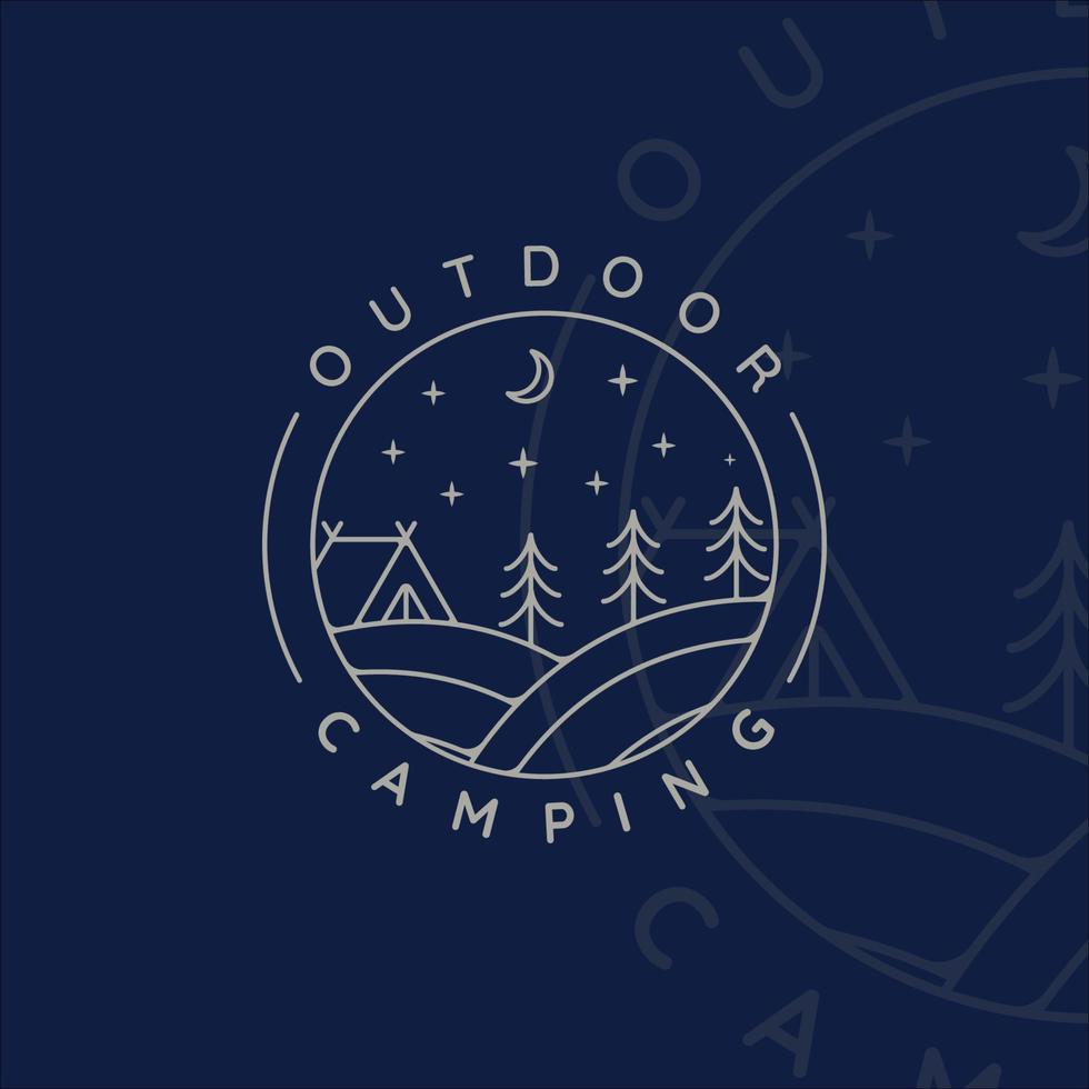 camping logo lijn kunst eenvoudige minimalistische vector illustratie pictogram sjabloonontwerp. avontuur en reislustsymbool voor nachtkamp in de buitenlucht met badgeconcept