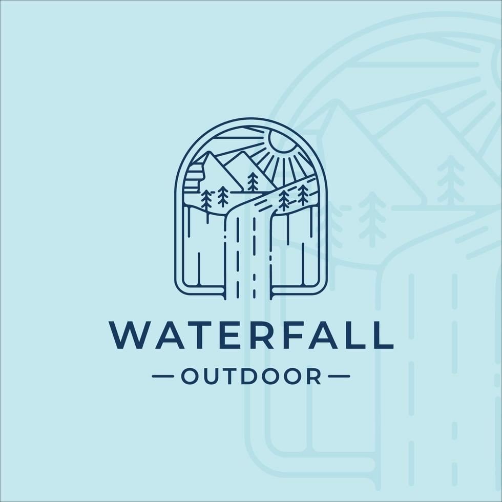 waterval buiten logo lijn kunst vector illustratie sjabloon pictogram grafisch ontwerp. eenvoudig minimalistisch van natuur- en avontuurlogo met badge-embleem