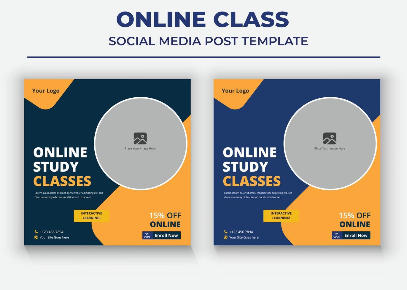 online business class poster, online class social media post en flyer vector