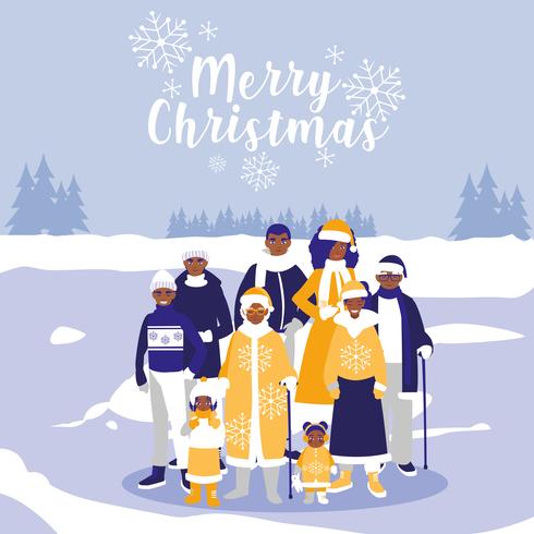 familie in kerst winterlandschap vector