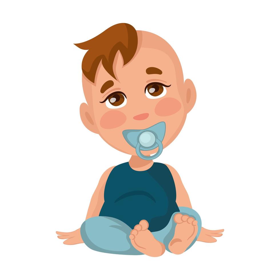 babyjongen met een fopspeen in zijn mond, isoleren op een witte achtergrond - vector