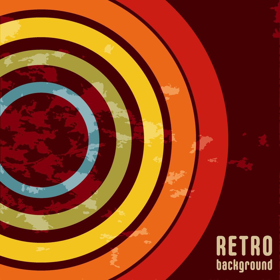 retro design achtergrond met vintage grunge textuur en gekleurde ronde strepen. vectorillustratie. vector