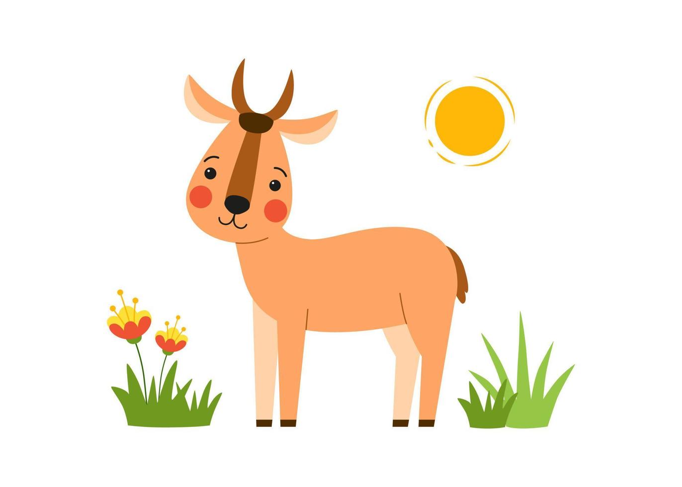 schattige Afrikaanse baby antilope staande in het groene gras. vector illustratie