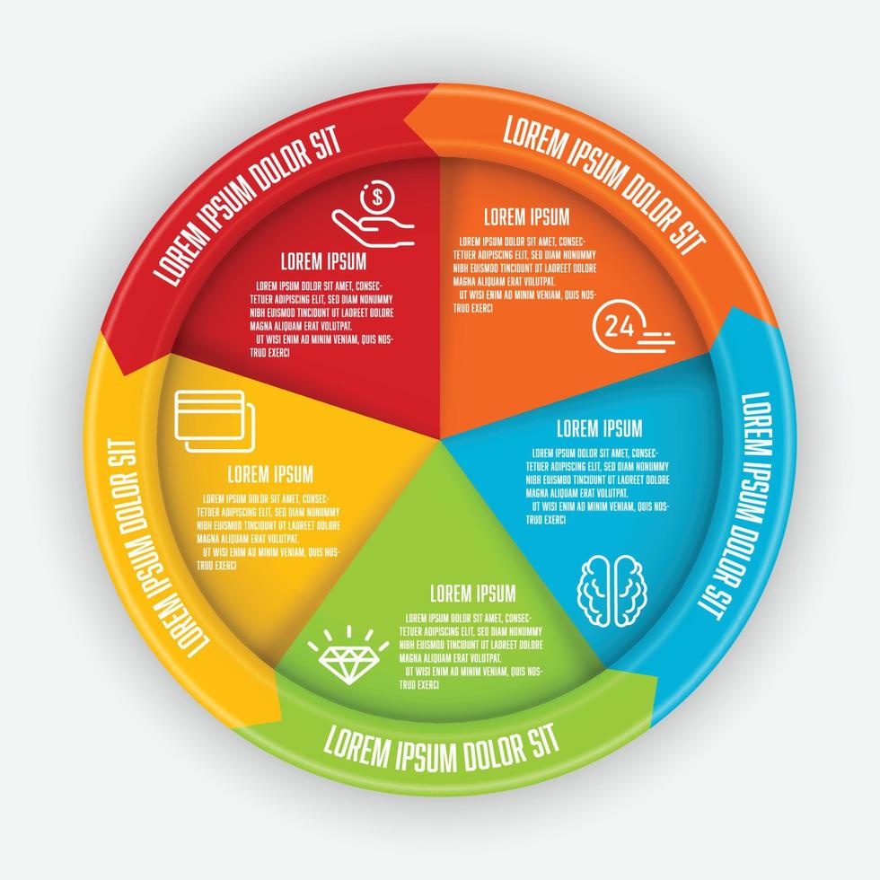 vector instellen infographic cirkel. sjabloon procesdiagram 5 stappen voor presentatie.