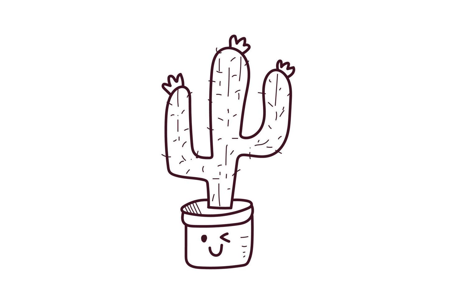 schattige cactus sticker pictogram doodle lineart vector