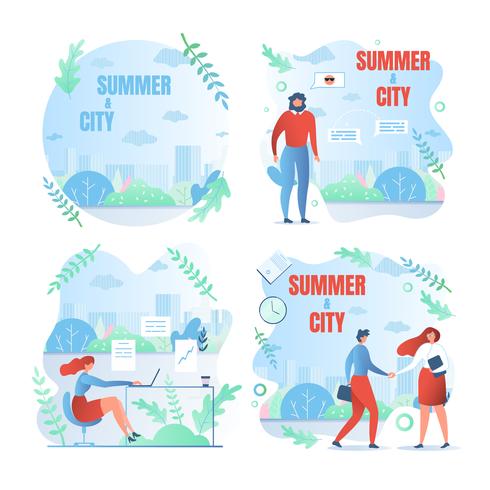 Set van posters voor de zomer en de stad vector