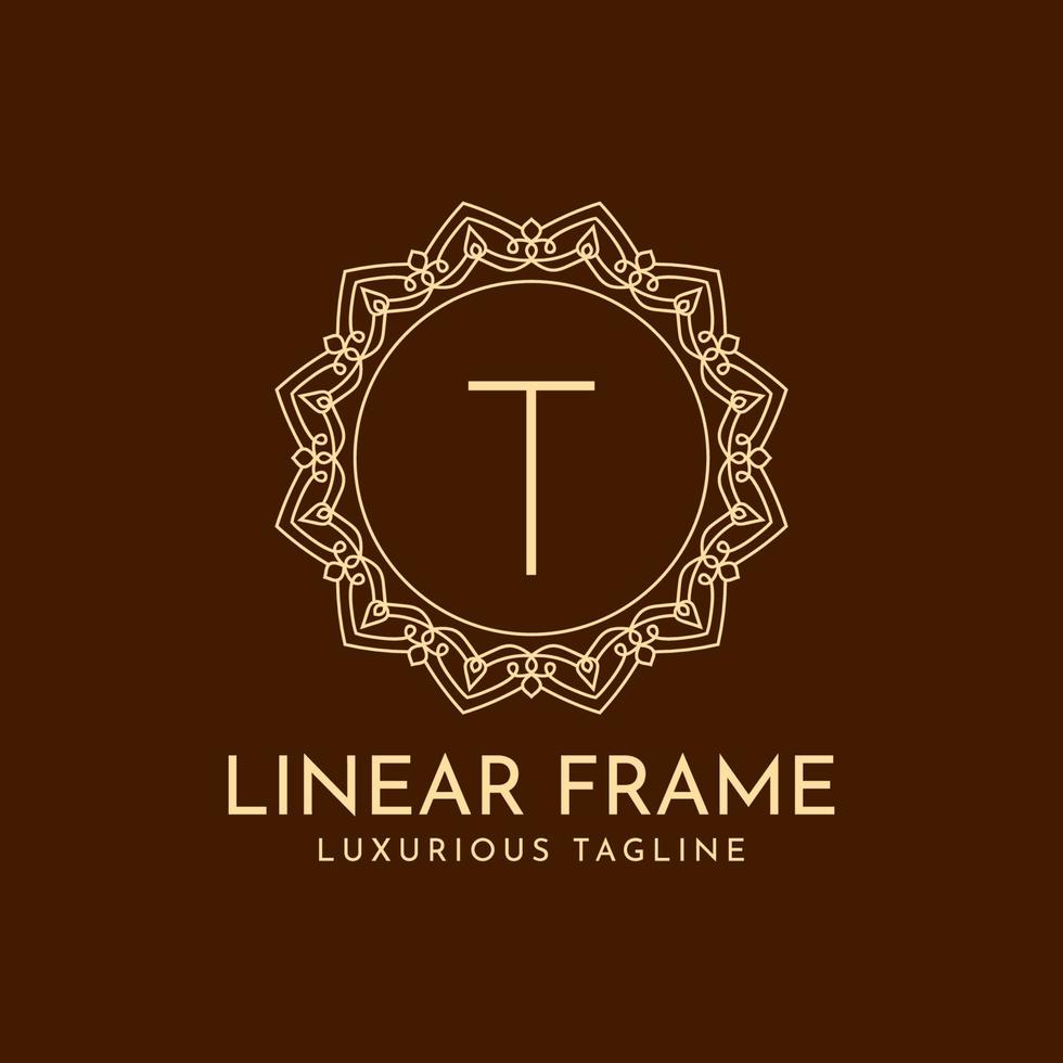 letter t minimalistische cirkel frame lineaire luxe decoratie vector logo ontwerp