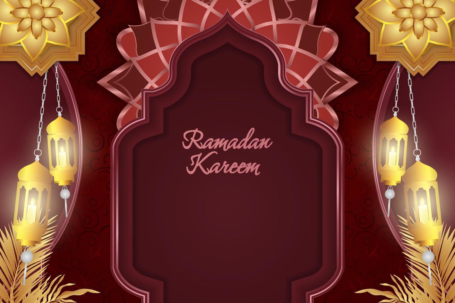 ramadan kareem islamitische rode en gouden luxe met patroon en ornamentlamp vector