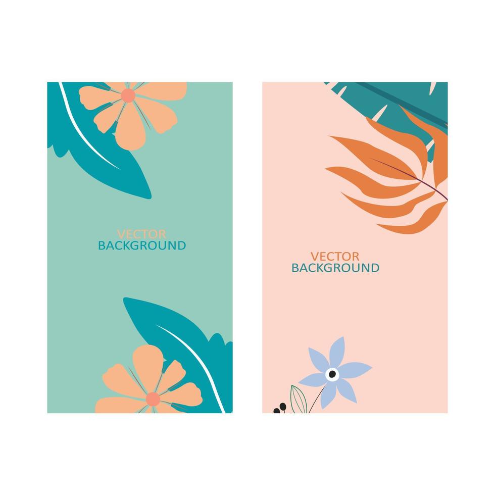 abstracte achtergronden met bladeren en planten - levendige banners in roze en blauwe kleuren - omslagontwerpsjablonen, achtergronden voor sociale mediaverhalen in minimalistische stijl vector