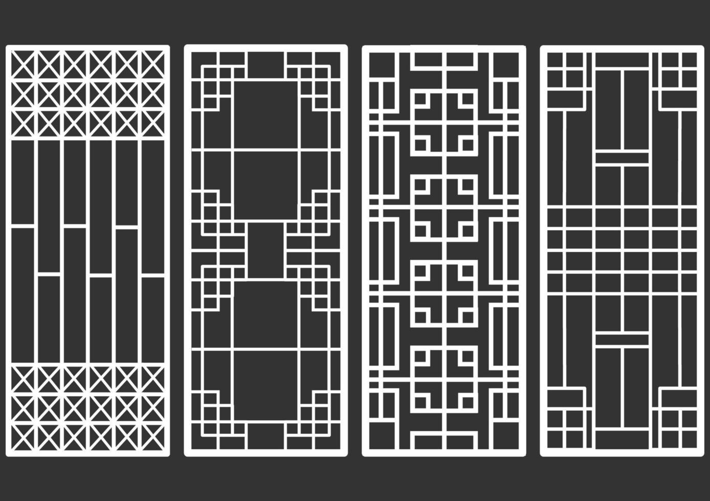 traditionele Koreaanse ornament frame patroon. set van deur en raam antieke decoratie kunst silhouet vectorillustratie. vector