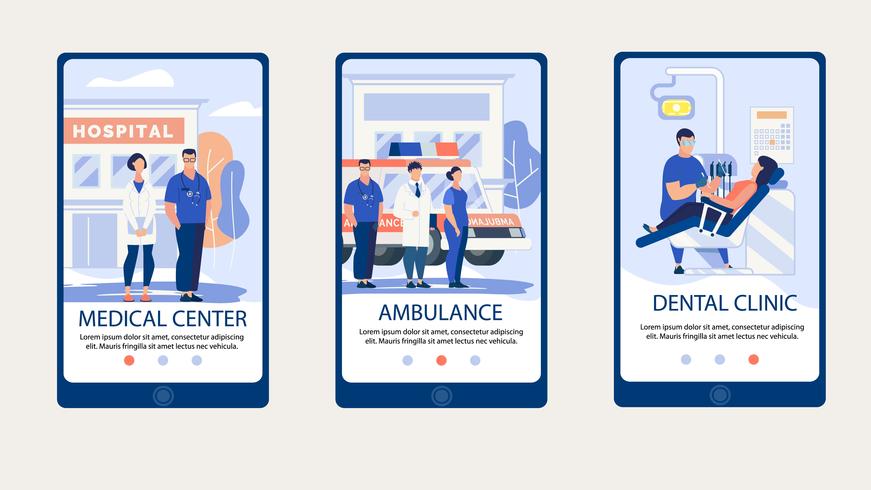 Medisch centrum webpagina op Smartphone Set vector