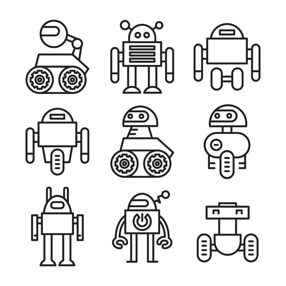 robot en reddingsrobot iconen set vector