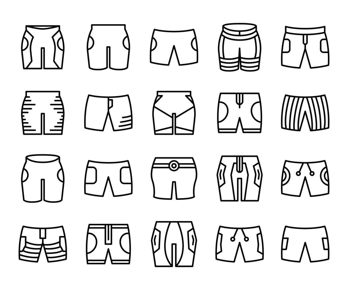 mode korte broek iconen set vector