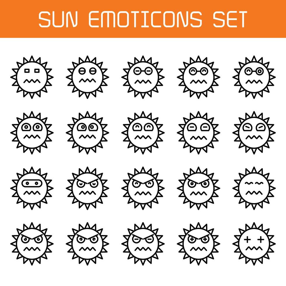 nerveuze zon emoticon pictogrammen instellen illustratie vector