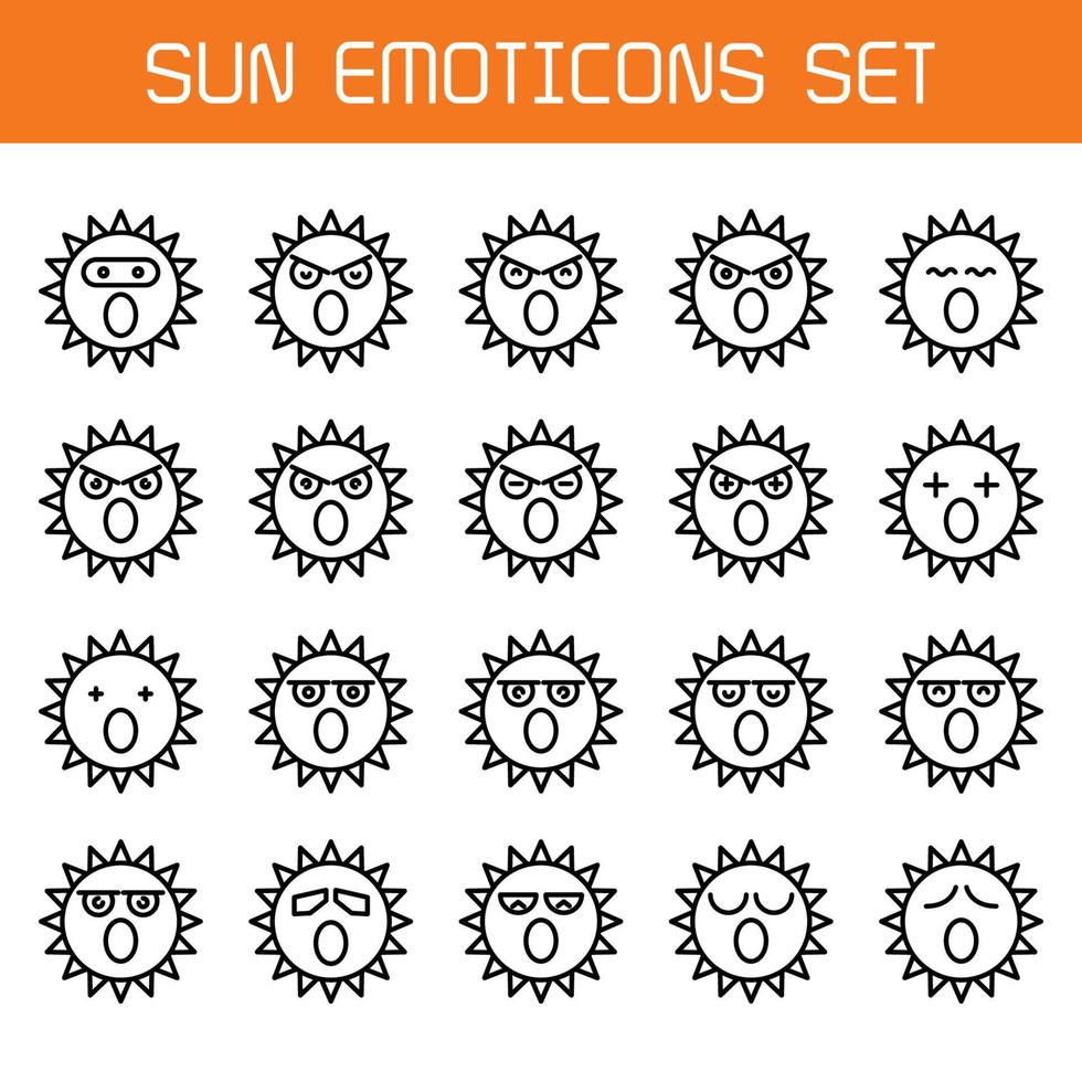 boos en verbaasd zon emoticon iconen set vector