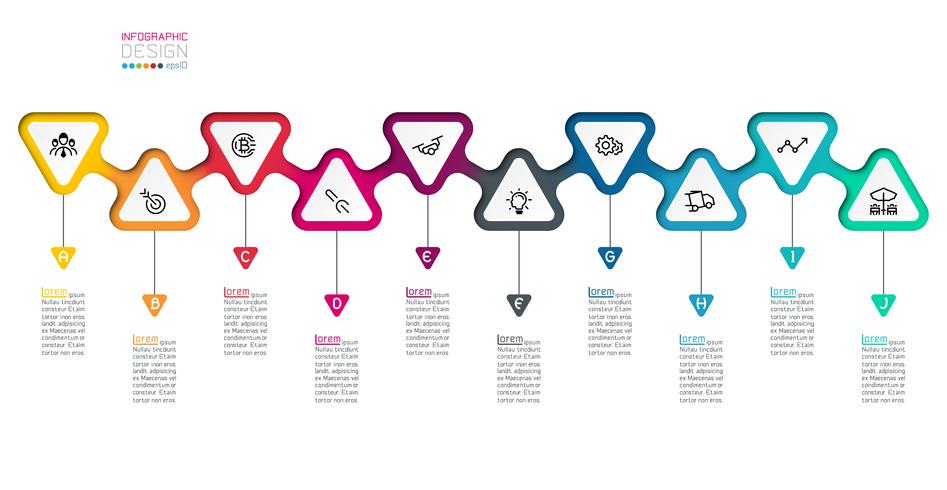 Driehoeken label infographic met stap voor stap. vector