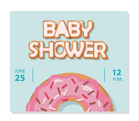 Baby shower kaart zoete donut geglazuurde roze crème. vector