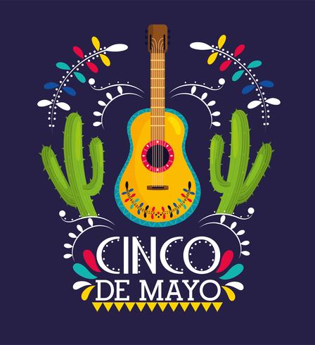 gitaar met cactusplanten voor cinco de mayo vector