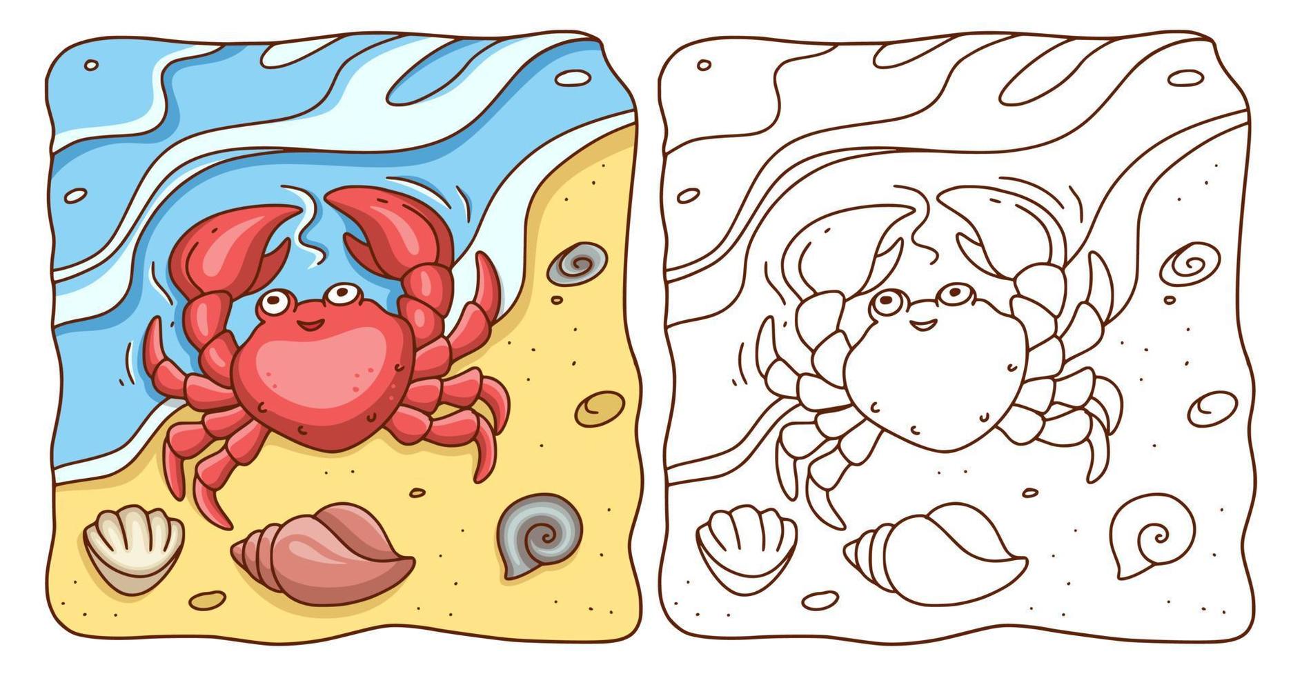 cartoon illustratie strandkrab kleurboek of pagina voor kinderen vector