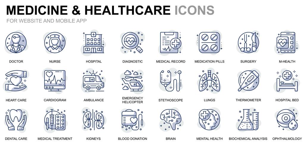 Gezondheidszorg en geneeskunde lijn pictogrammen vector