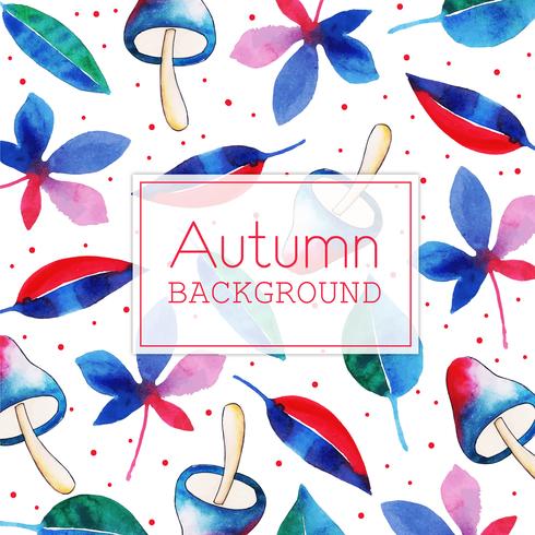 Blauwe en Rode Paddestoel en Blad Mooie Waterverf Autumn Leaves Background vector
