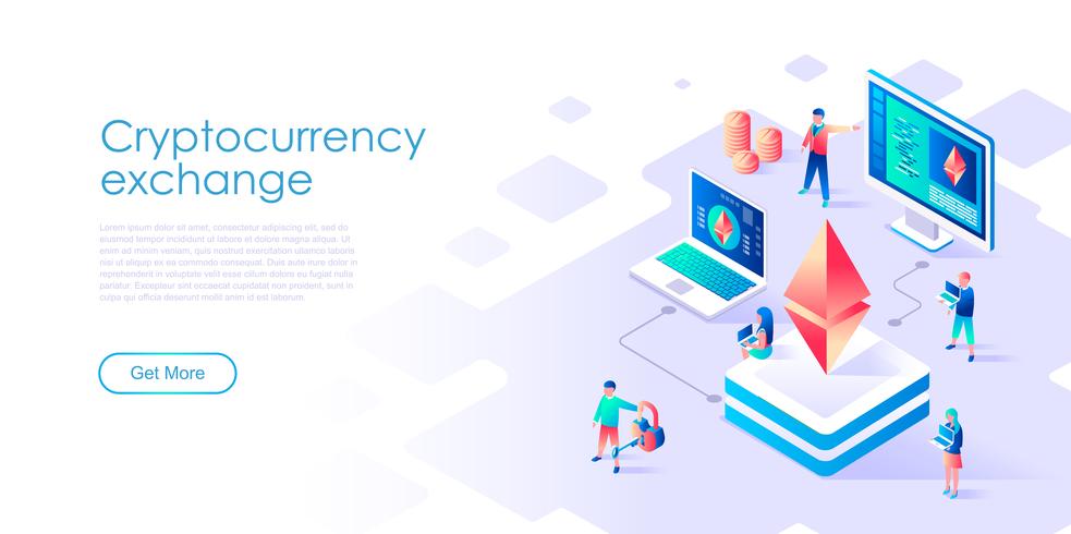 Isometrisch concept van Cryptocurrency Exchange voor banner en website vector