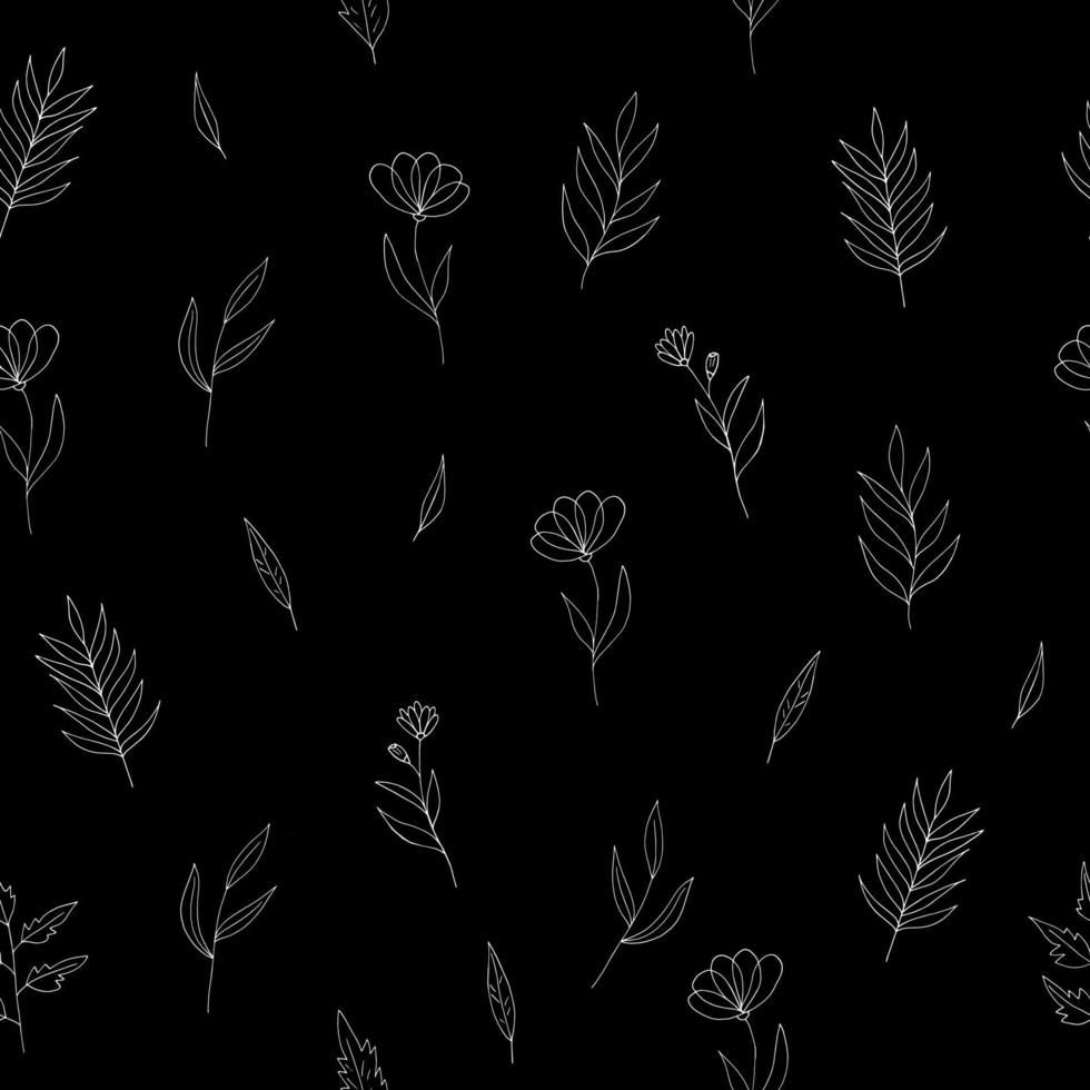bloemen naadloze patroon hand getrokken doodle. vector, minimalisme, Scandinavisch, zwart-wit, trendy kleuren 2022. eenvoudige abstracte planten. behang, inpakpapier, textiel, achtergrond. vector
