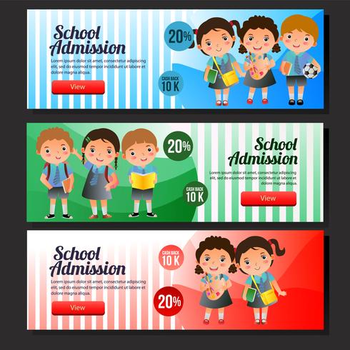 kleurrijke school toelating verkoop banner set vector