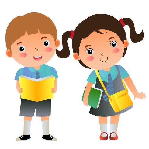 jongen en meisje schoolkinderen met boeken en tas vector