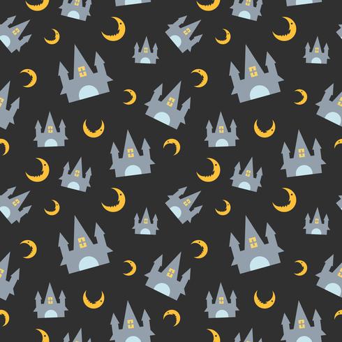 Halloween naadloos patroon met kasteel en maan vector