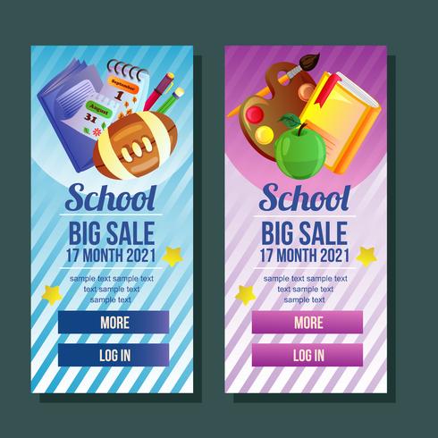 verticale school banner met school objecten verkoop vector