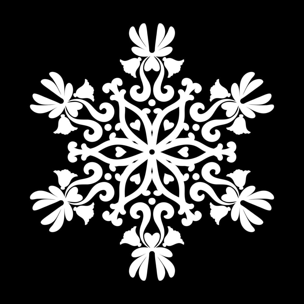 mandala met bloemenpatroon. wit rond ornament als een sneeuwvlok op een zwarte achtergrond. zwart en wit. mehndi patronen. voor stof, behang, Venetiaans patroon, textiel, verpakking. vector