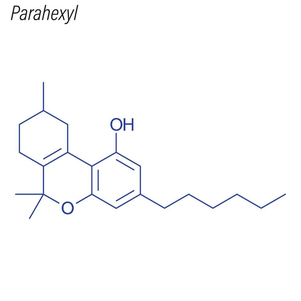 vector skeletformule van parahexyl. drug chemische molecuul.