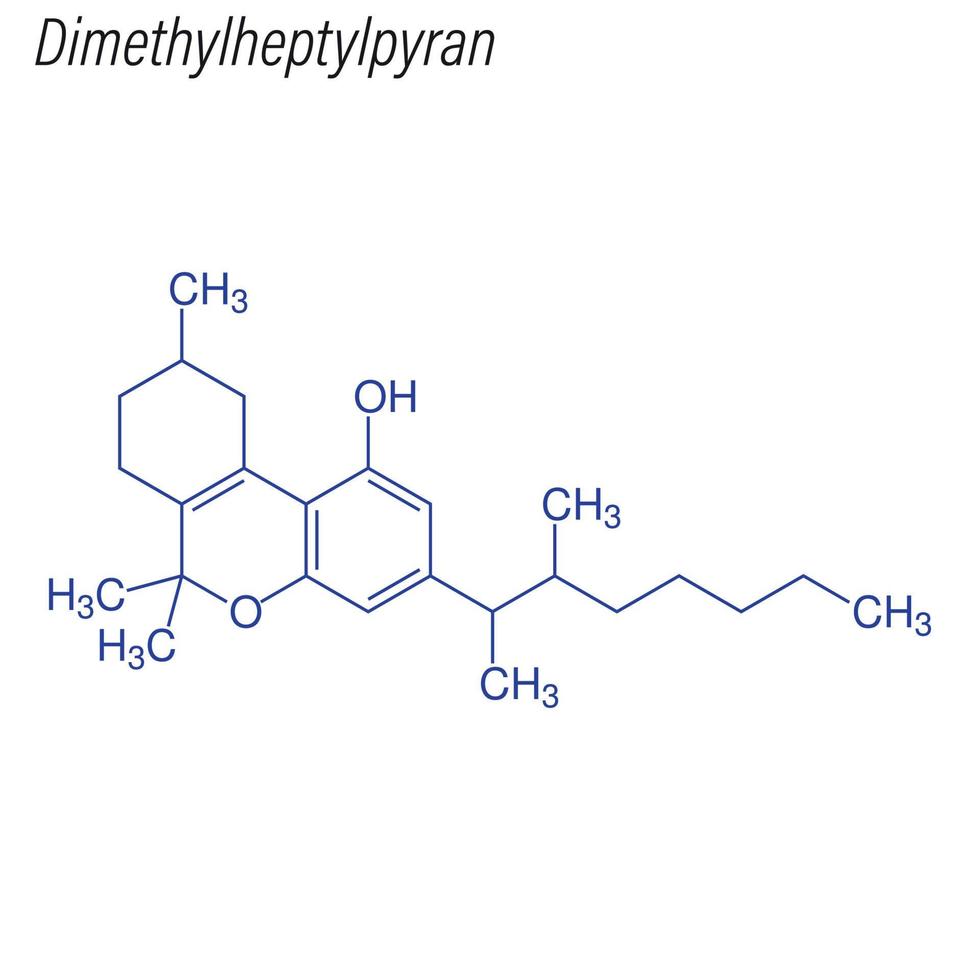 vectorskeletformule van dimethylheptylpyran. drug chemische mo vector