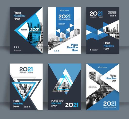 Set van blauwe stad achtergrond zakelijke boekomslag ontwerpsjabloon vector