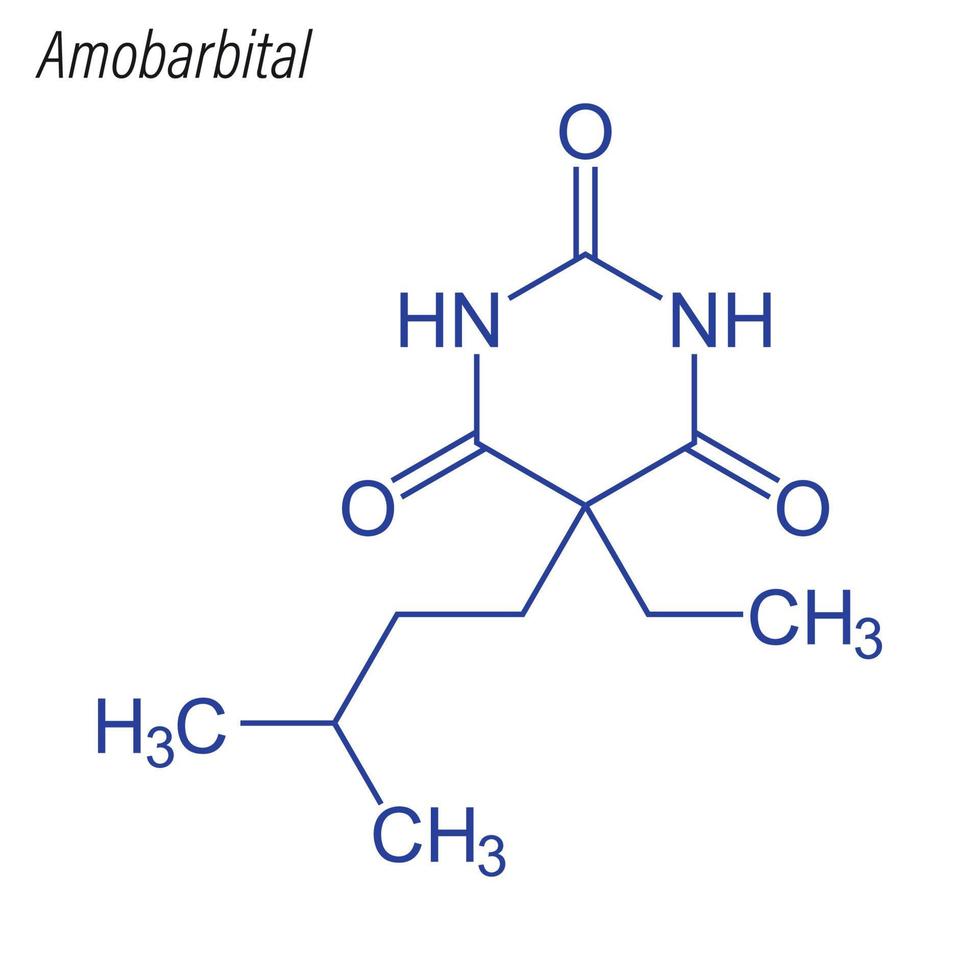 vector skelet formule van amobarbital. drug chemische molecuul.