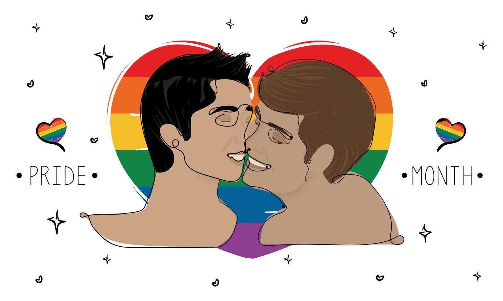 gelukkig homoseksueel paar dat elkaar kust lgbt-trots vector
