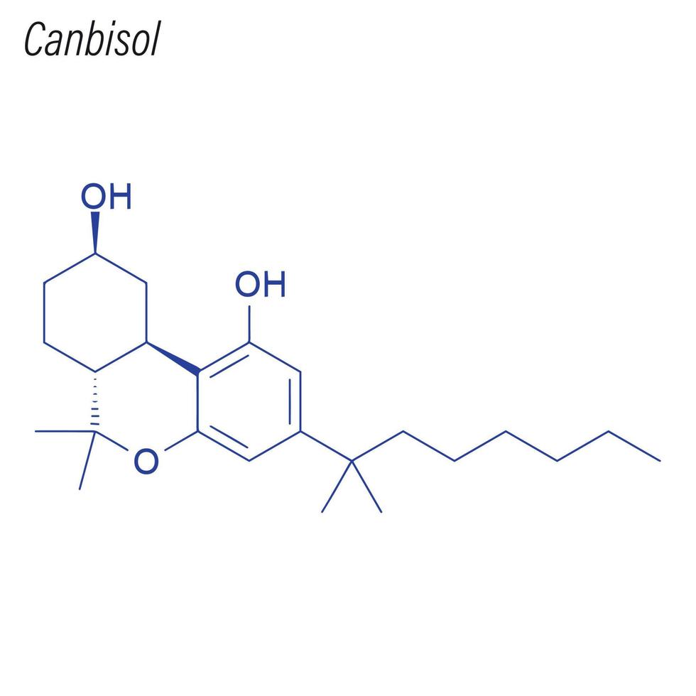 vector skelet formule van canbisol. drug chemische molecuul.