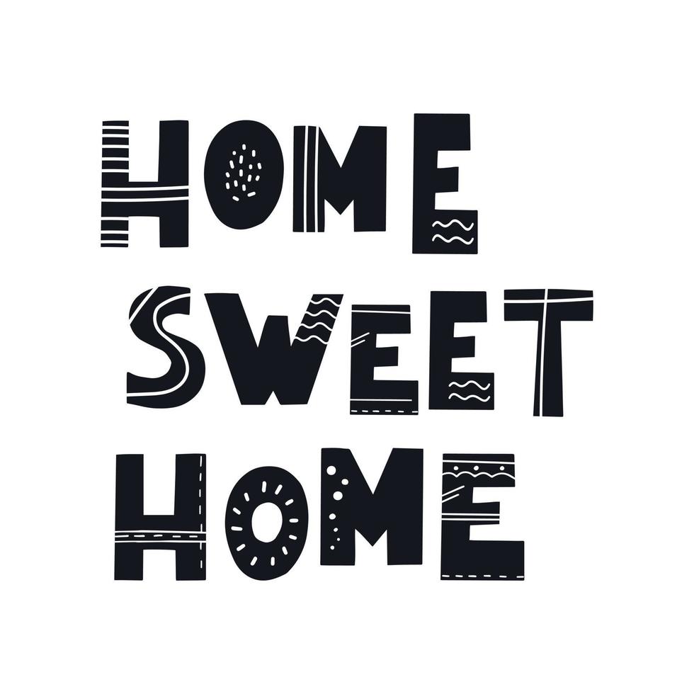 inscriptie home sweet home. Scandinavische stijl vectorillustratie met decoratieve abstracte elementen. vector