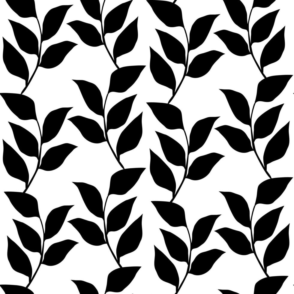 naadloze natuurlijke zwart-wit patroon. zwart-wit print met takken en bladeren vector