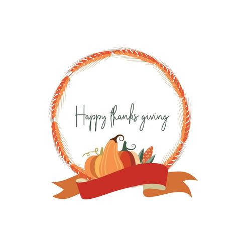 Tarwe krans Happy Thanksgiving kaart ontwerp vector