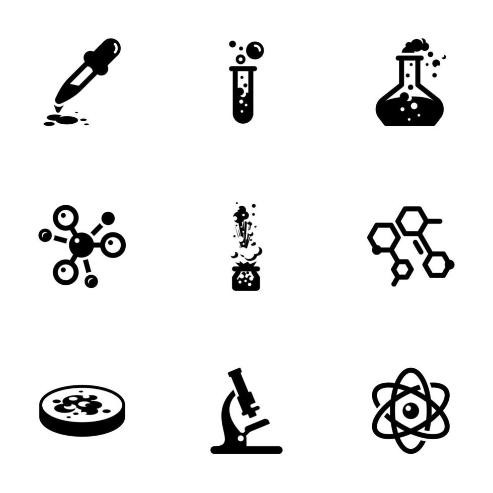 set van zwarte pictogrammen geïsoleerd op een witte achtergrond, op thema chemie vector
