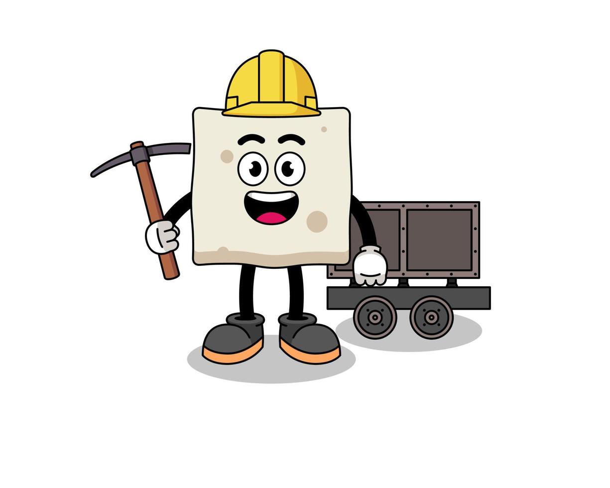 mascotte illustratie van tofu mijnwerker vector