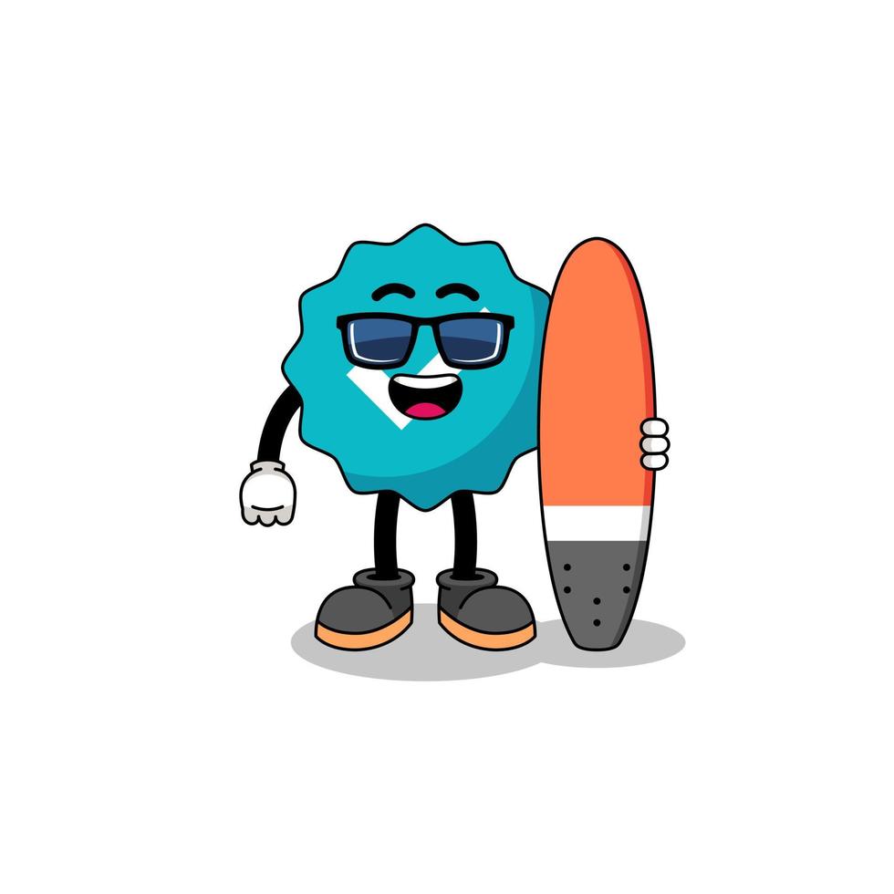 mascotte cartoon van geverifieerd teken als surfer vector