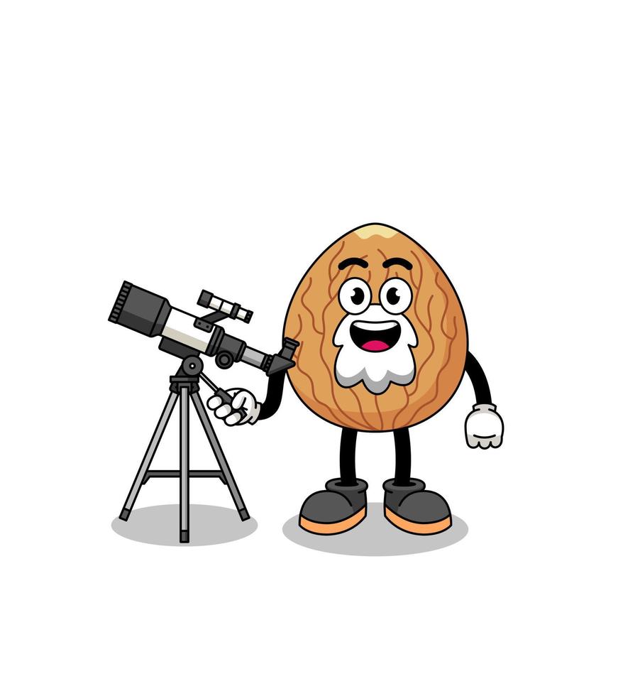 illustratie van amandelmascotte als astronoom vector