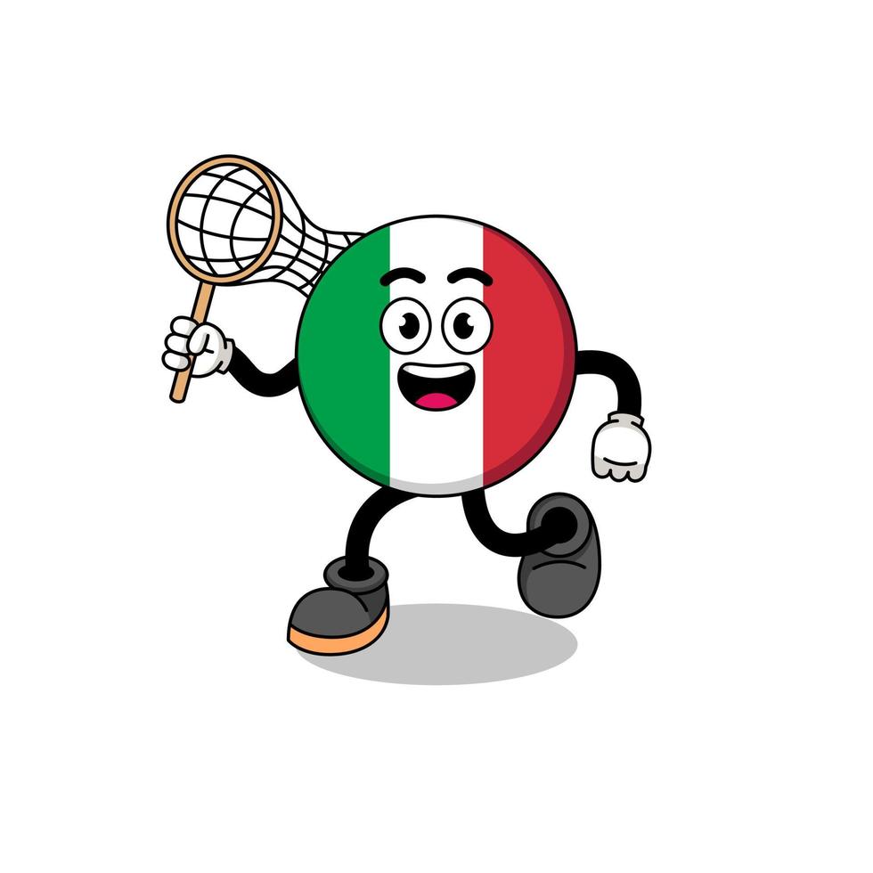 cartoon van de vlag van italië die een vlinder vangt vector