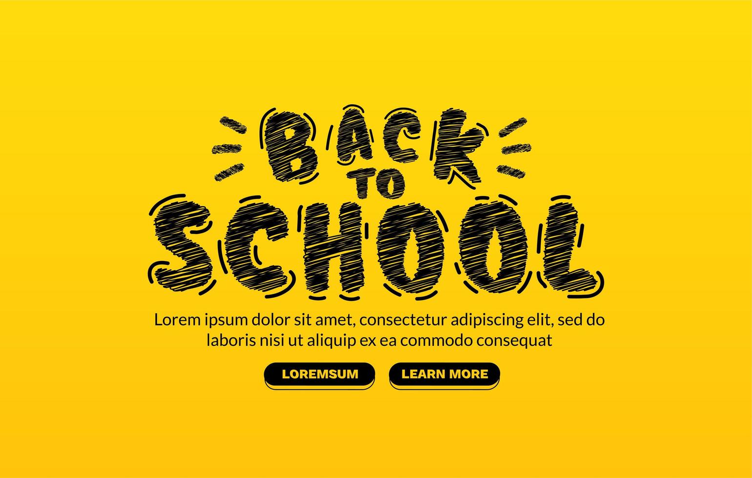 terug naar school belettering ontwerp op gele achtergrond, concept van onderwijs banner, webpagina ontwerpsjabloon vector