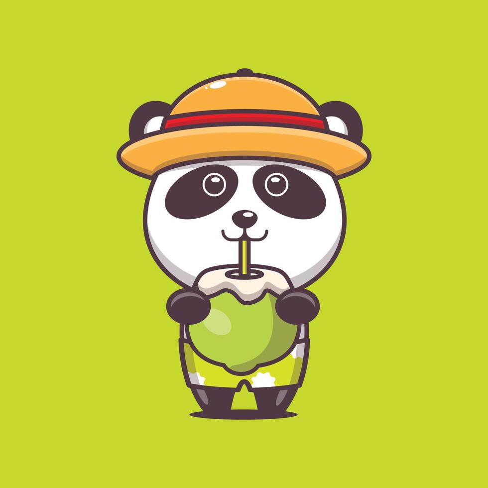 schattige panda stripfiguur mascotte drink verse kokosnoot vector